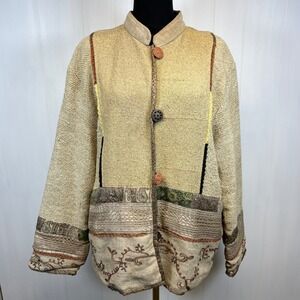 Dressbarn Embroidered Patchwork Mandarin Collar Jacket Large Art to Wear Texture